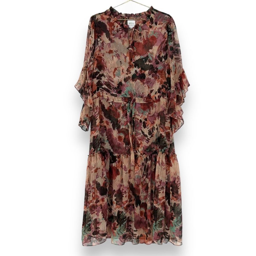 MISA Los Angeles Ruffle Trim Chiffon Floral Maxi Dress M Romantic Party Cocktail - Picture 3 of 8